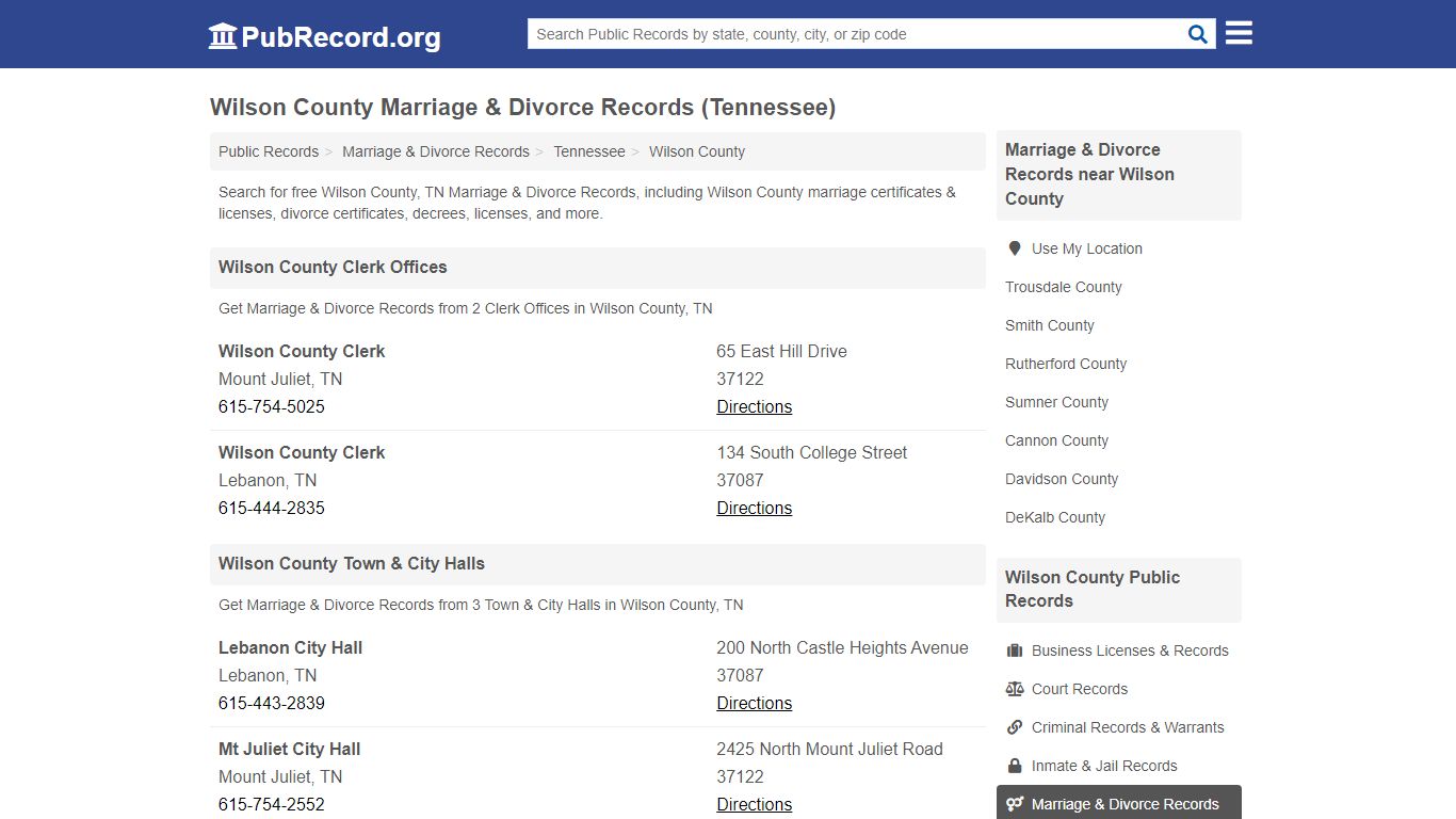 Wilson County Marriage & Divorce Records (Tennessee)